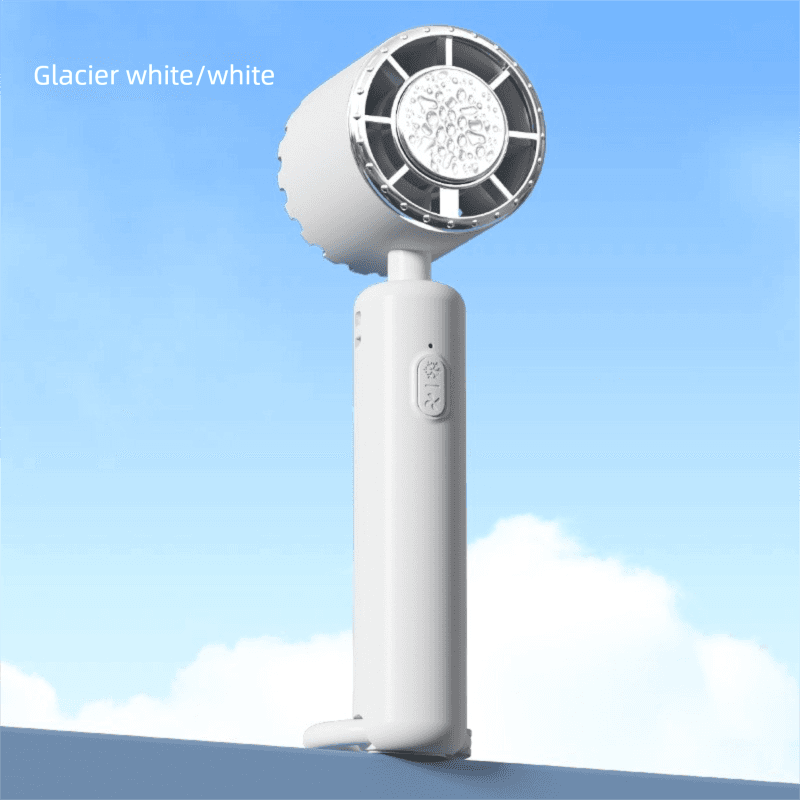 White Portable Ice Cooling Handheld Fan USB Rechargeable 2000mAh Silent