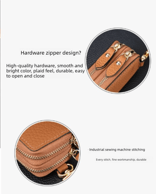 Genuine Leather Car Key Case Double Zipper Smart Key Fob Holder Wallet