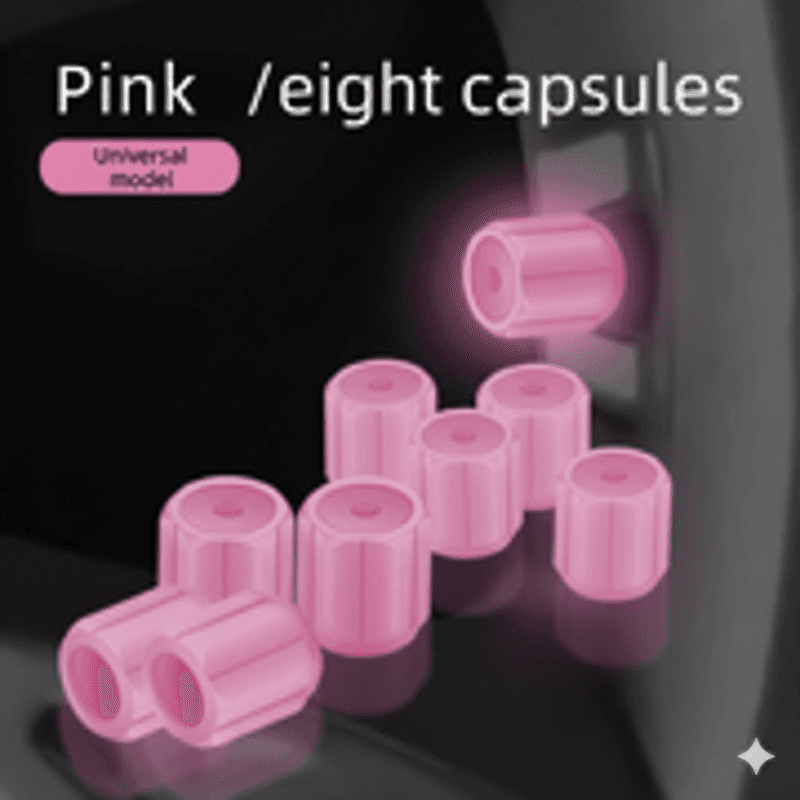 Universal Luminous Tyre Valve Caps 8-Piece Pink Glow in Dark Dust Covers