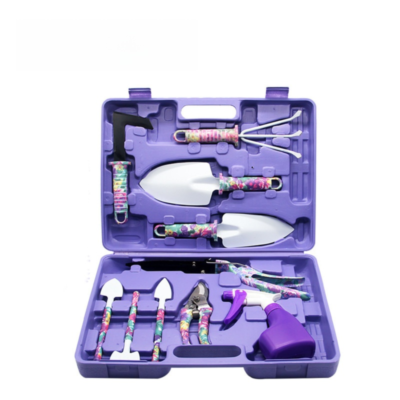 10-Piece Purple Professional Garden Tool Set with Carrying Case - Ergonomic