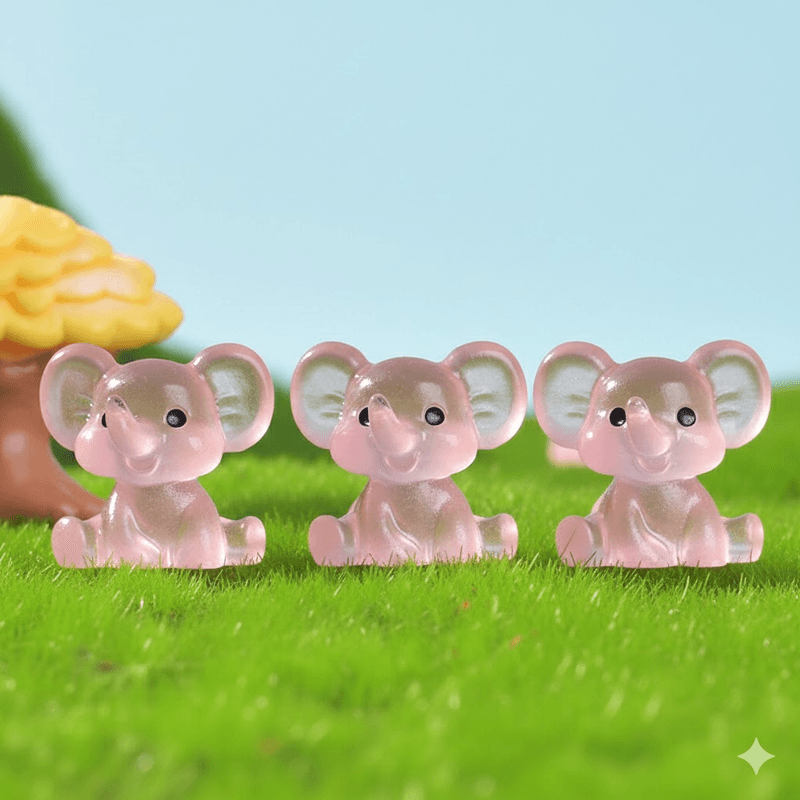 3-Piece Set Mini Luminous Pink Elephant Figurines Split Pose Glow