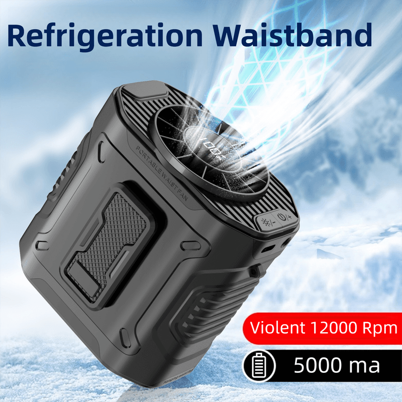 Black Portable Waist Fan - Construction Site Cooling Solution with 360°