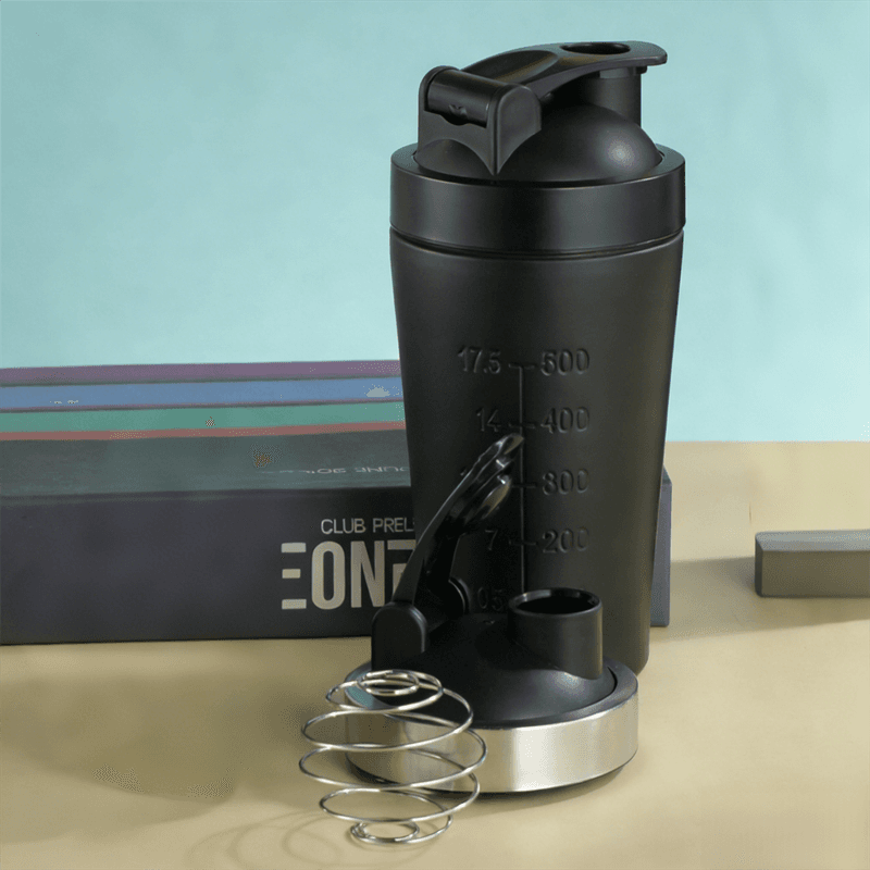 Black 500 ml Stainless Steel Protein Shaker Bottle - BPA-Free Metal Mixer