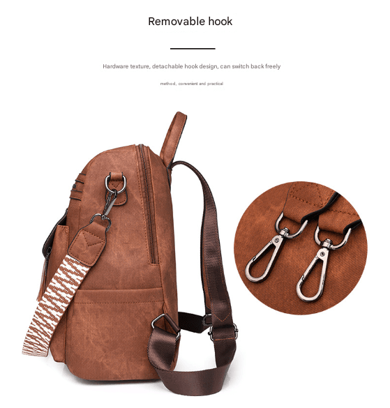 Brown Women's PU Leather Convertible Backpack - Anti-Theft Design