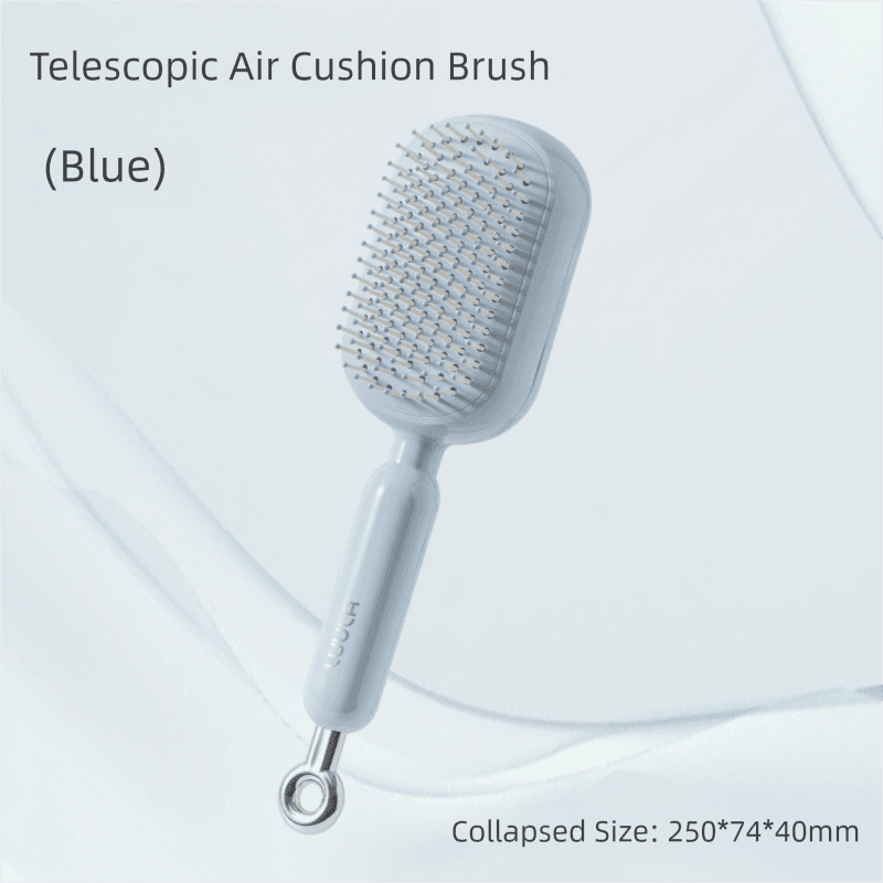 Blue Innovative Self-Cleaning Cushion Hairbrush - Retractable Bristle