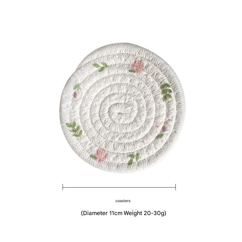 Cotton Rope Woven Placemats - 5-Piece Set, 11 cm Diameter - Peach 11 cm