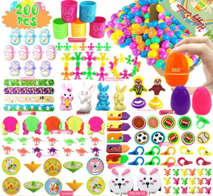 200-Piece Easter Eggs with 200 Toy Fillers - Mega Bulk Party Set - Plastic
