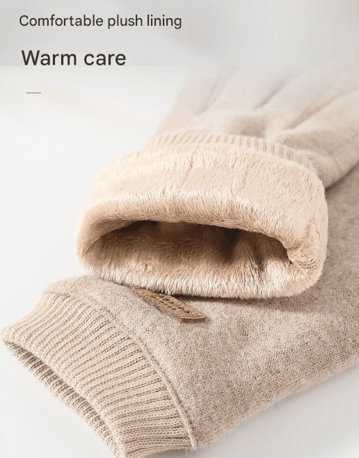 Beige Women's Wool Blend Winter Gloves - Cozy Fleece-Lined Touchscreen