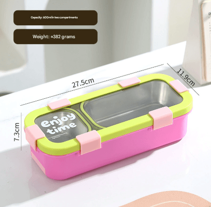 Green 2-Compartment Stainless Steel Lunch Box - 600 ml Leak-Proof Bento Box