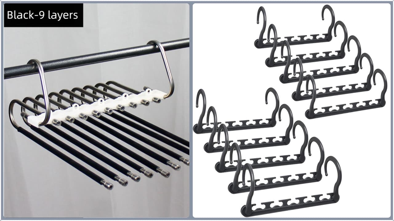 Ultimate Closet Space-Saver Set: 9-Tier Black Stainless Steel Retractable