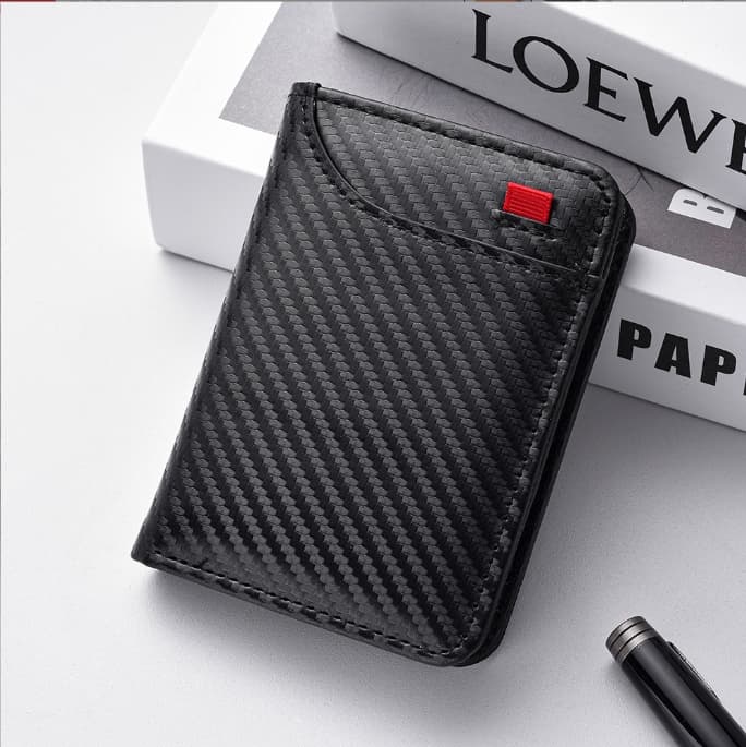 Black Carbon Fiber Vertical Wallet for Men - Slim Bifold Card Holder