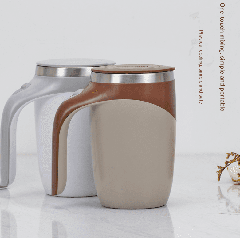 White USB Rechargeable Automatic Stirring Mug - 320 ml, Magnetic Mixing