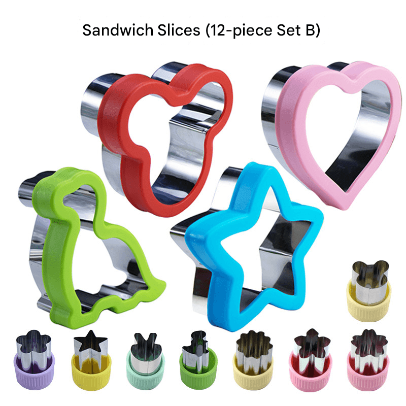 Stainless Steel Food Cutter Set - 12-Piece, Multi-Shape, with PP Press Cover
