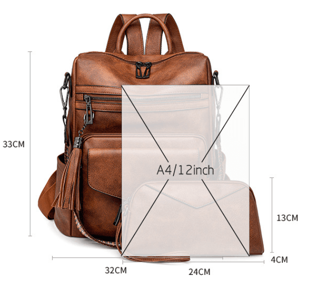 Green Women's Retro PU Leather Backpack - Dual-Color Tassel Design, Winter