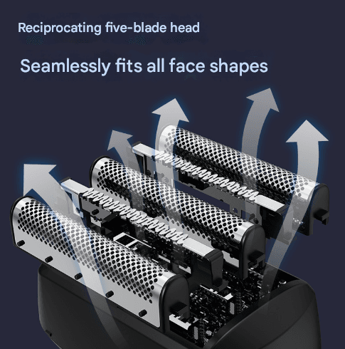 Black Reciprocating 5-Blade Beard Trimmer - Waterproof Electric Razor