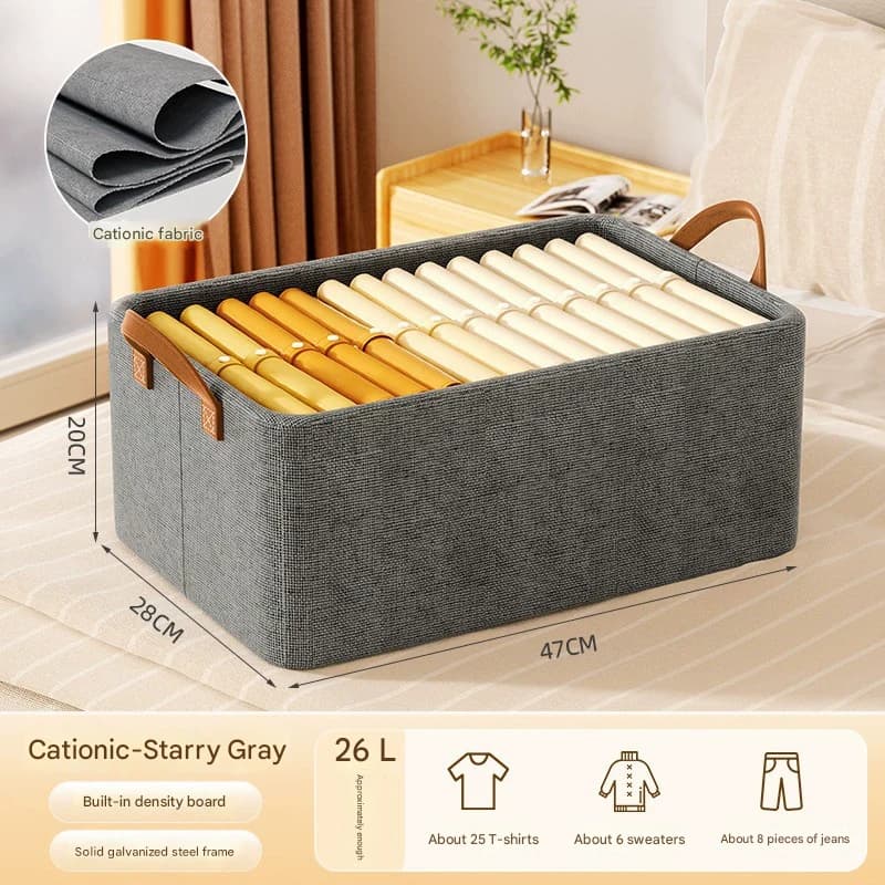 2-Piece Foldable Fabric Storage Bin with Steel Frame & Handles - 26L - Grey