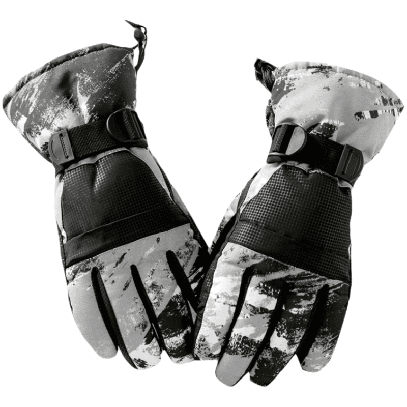 1-Pair Winter Waterproof Touchscreen Ski Gloves - Black Graffiti Print