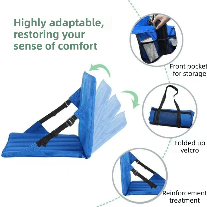 Blue Foldable Stadium Seat Cushion with Backrest & Storage Pockets