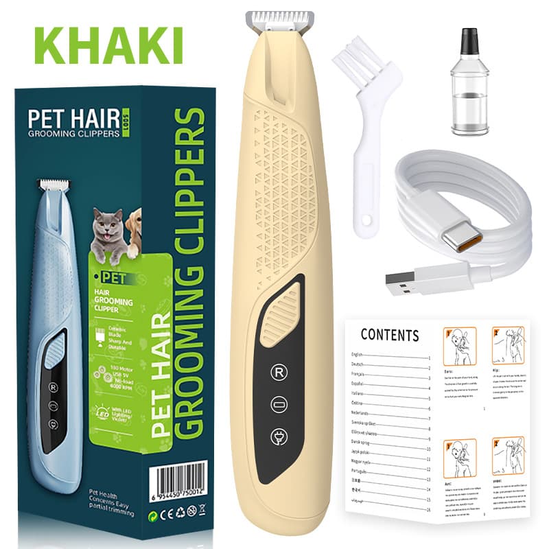 Khaki Precision Pet Paw Trimmer - Waterproof & Rechargeable Grooming Clipper