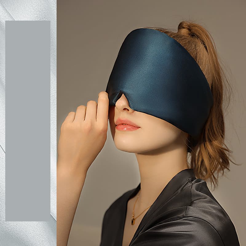 Blue 19 Momme Mulberry Silk Sleep Mask - Total Blackout Comfort, Wide Design