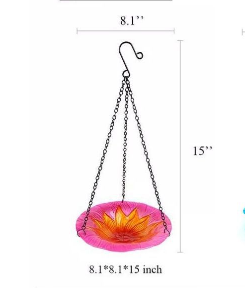 Red Decorative Hanging Glass Flower Bird Bath - 8.1 Inch Vibrant Outdoor