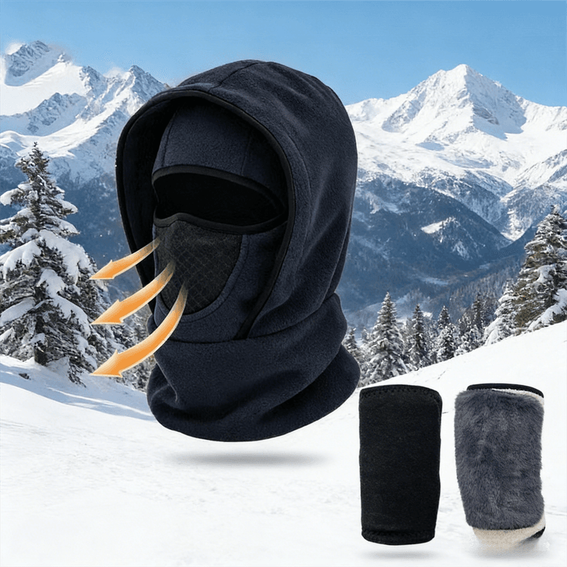 Windproof Thermal Rider Protection Set - 2 Pack Faux Rabbit Fur - Dark Blue