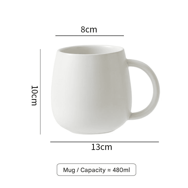 White Macaron Ceramic Coffee Mug Set - 500 ml Large Capacity Belly Cup