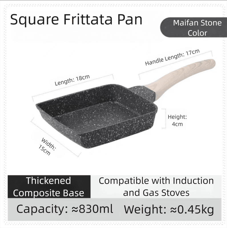 Black Rectangular Non-Stick Frying Pan 19×14×4 cm - Open, Induction & Gas
