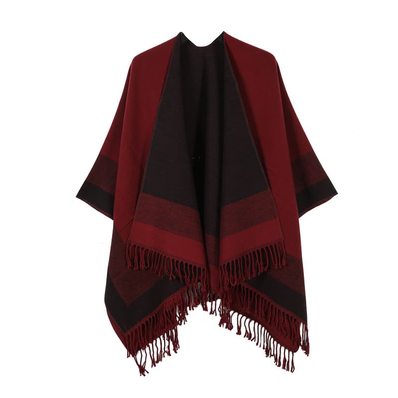 Red women's tassel cape shawl scarf, multi-functional all-in-one warm