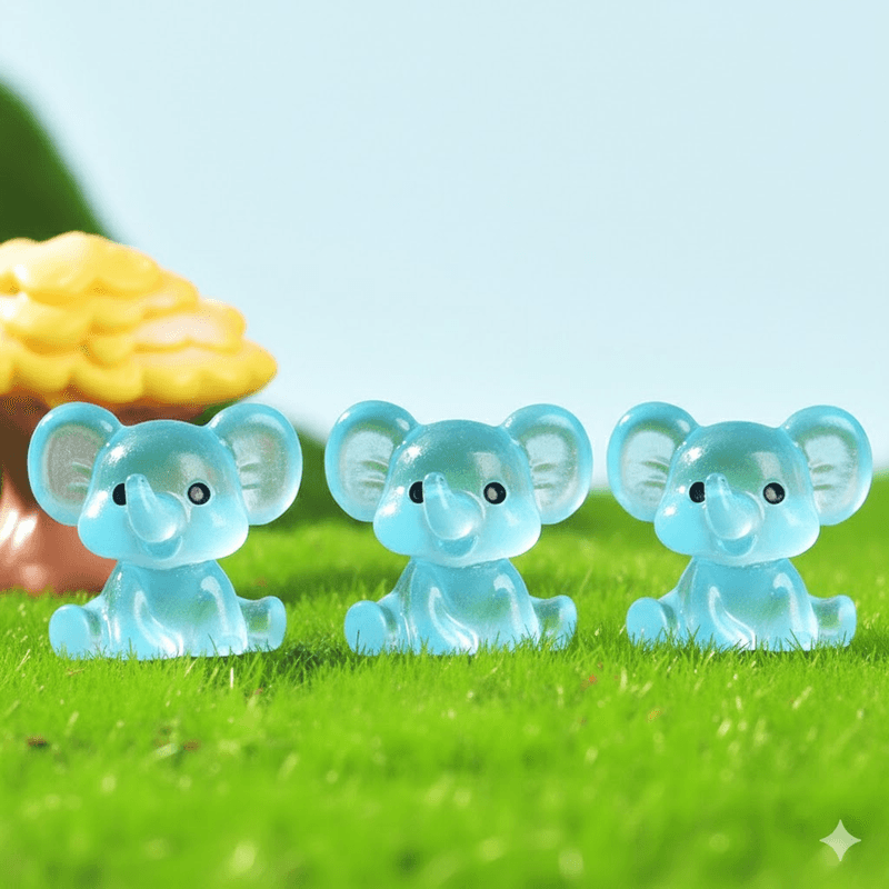 3-Piece Set Mini Luminous Blue Elephant Figurines Split Pose Glow