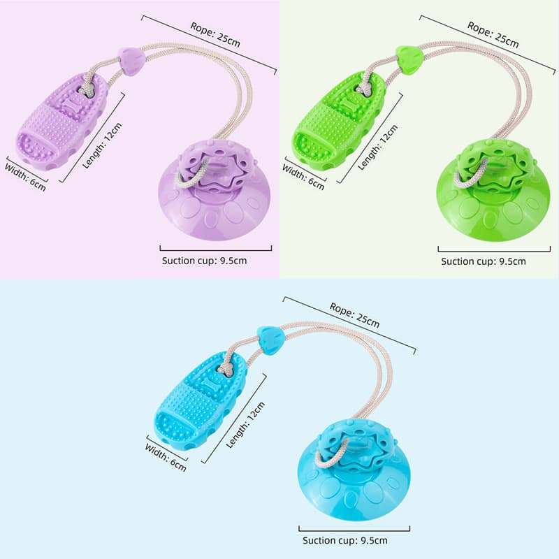 3-Piece Set (Blue, Purple, Green) Slipper-Shaped Dog Toys - Suction Cup
