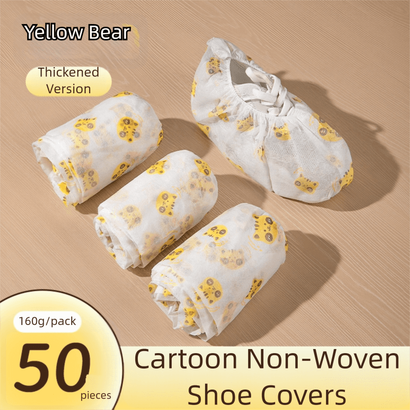 50 Pieces Thickened Non-Woven Disposable Shoe Covers (Yellow Bear)
