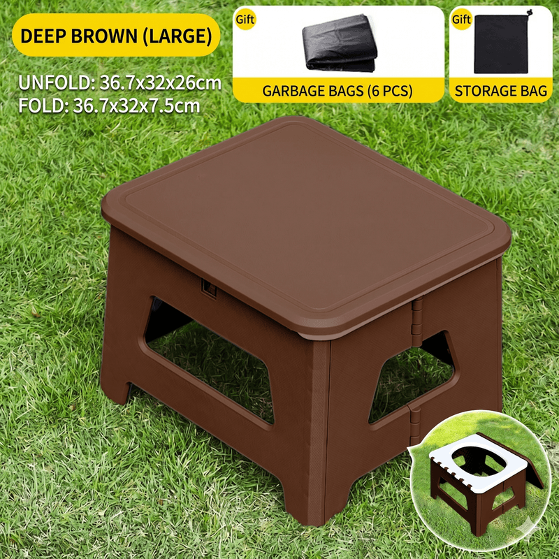 Brown Large Portable Folding Camping Toilet Stool - Capacity Emergency Potty