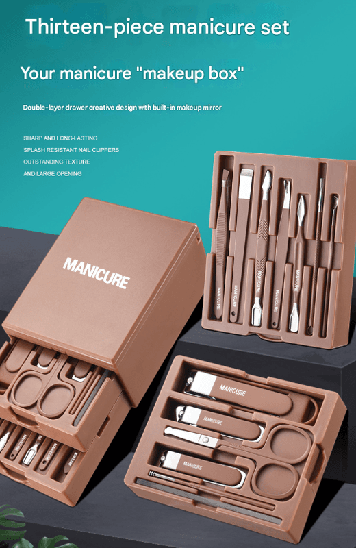 Yellow 13-in-1 Manicure & Grooming Kit - Professional Carbon Steel Pedicure