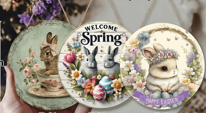 Easter Wooden Door Sign & Hanging Ornament 3-Piece Set - Bowknot Teacup