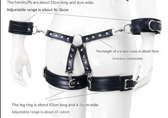Adjustable PU Leather X-Harness Restraint Set with Cuffs - Playful - Black