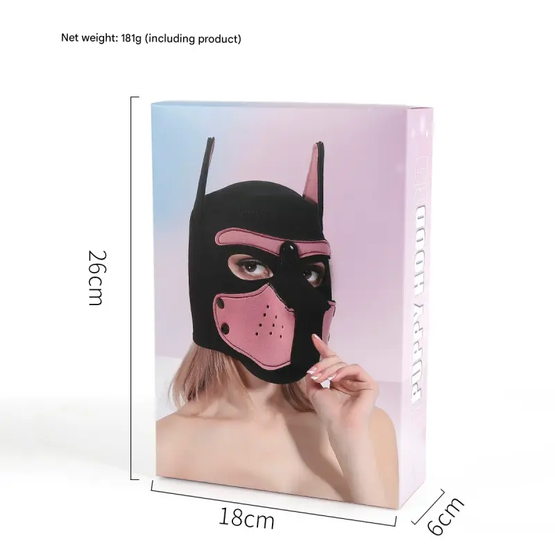 Playful Puppy Hood Mask - Soft Neoprene Full Head Cosplay & SM - Black