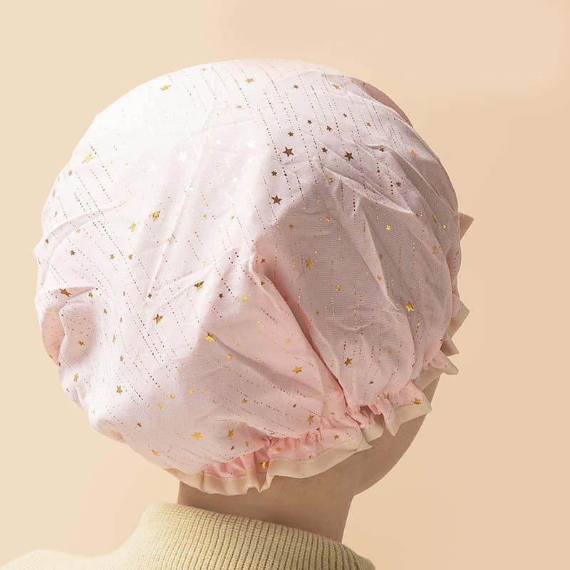 3 Pack Starry sky light pink Double Layer Shower Cap for Women