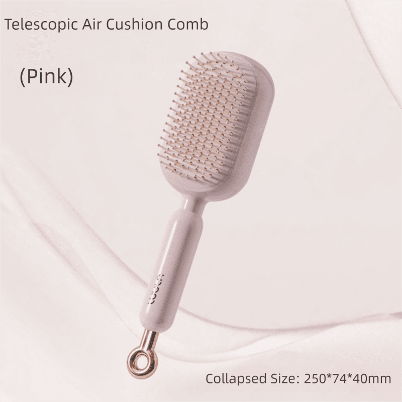 Pink Innovative Self-Cleaning Cushion Hairbrush - Retractable Bristle