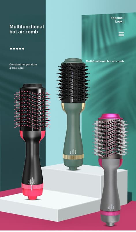 3-in-1 Hot Air Brush & Volumiser Hair Dryer Styler 1000W Ceramic Negative