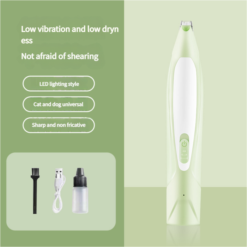Electric Pet Hair Clipper with Type-C Charging, LED Light - Green