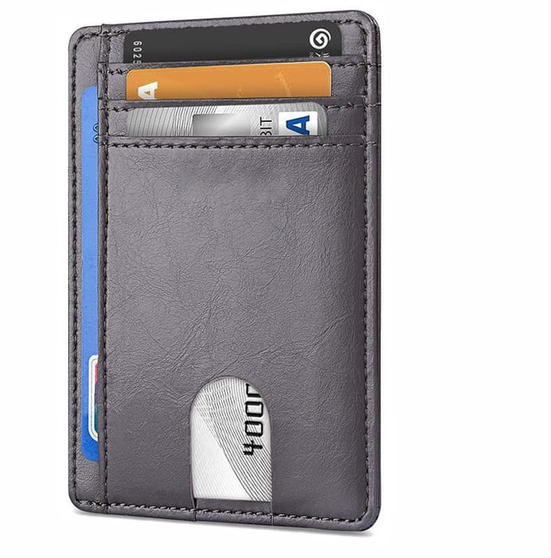Slim Minimalist Leather Wallet with ID Window & RFID Blocking - Dark gray