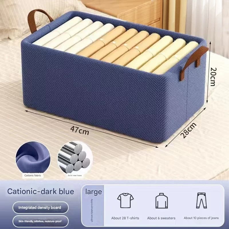2-Piece Foldable Fabric Storage Bin with Steel Frame & Handles - 26L - Blue