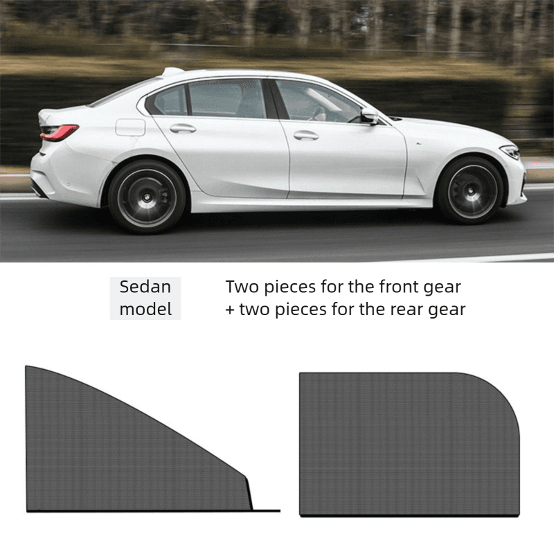 4-Piece Car Curtain Screen Mosquito Net for Sedan (2 Front + 2 Rear)