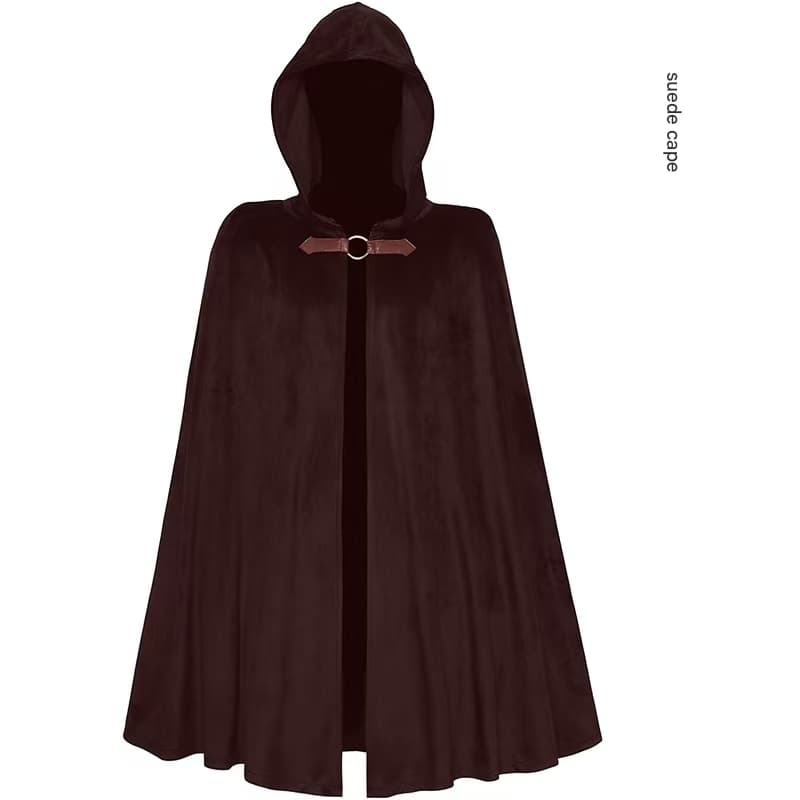 Brown Shadow Wanderer Hooded Cape - Velvet Robe for Jedi, Wizard & Medieval