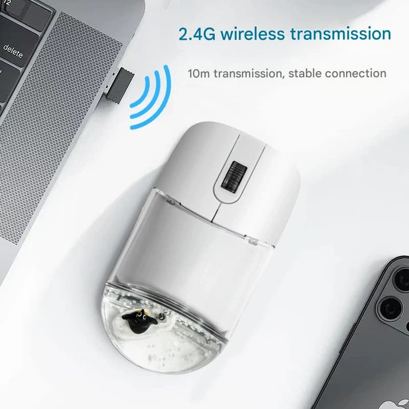 Whimsical 2.4G Wireless Mouse with Floating Animal Design -, Quiet - Pink