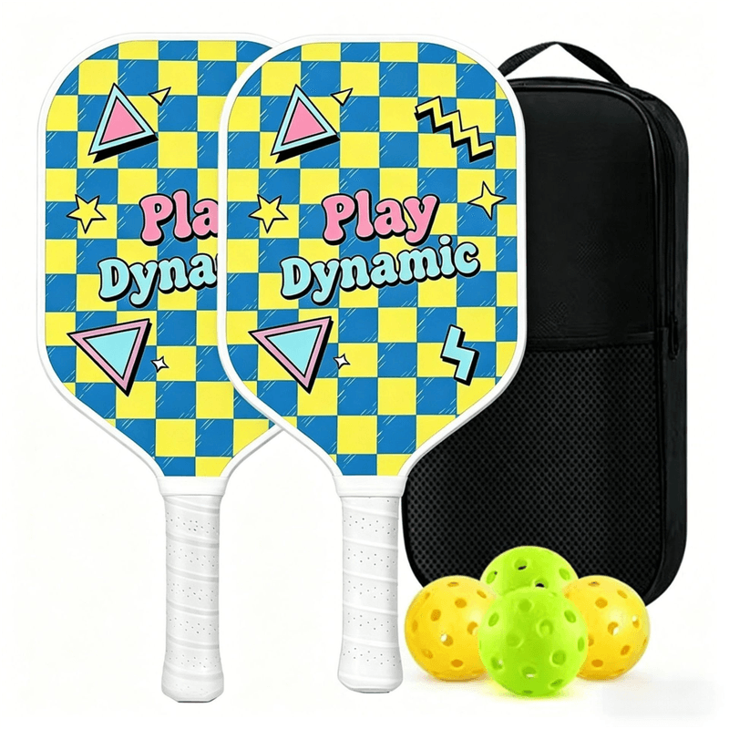 Yellow and Blue Pickleball Paddle Set - Fiberglass Face - Yellow Blue