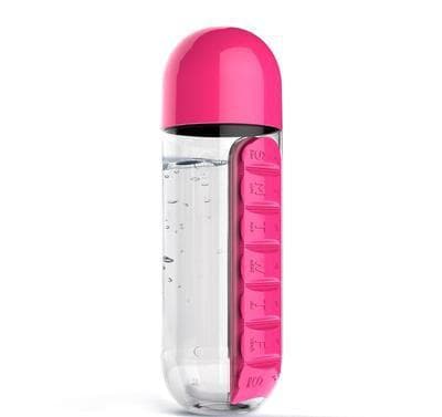 2-Piece 2-in-1 Water Bottle with 7-Day Pill Organizer - 600 ml - Rose