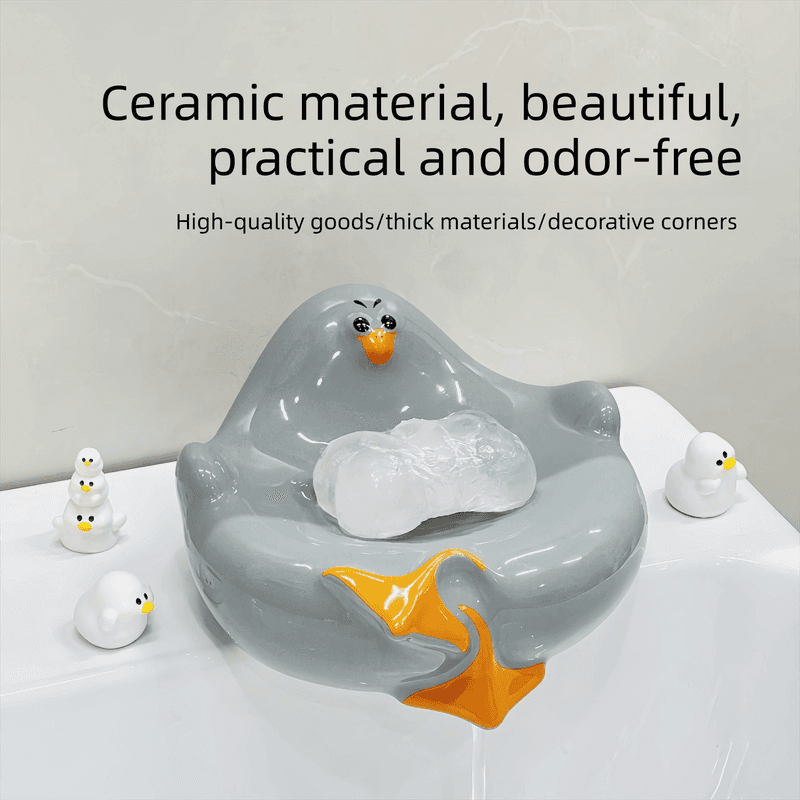 White Ceramic Seagull Soap Dish with Drainage Cartoon Animal Soap Bar Holder