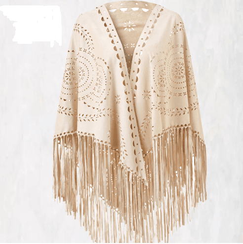Beige Suede Wheat Tassel Triangle Scarf - Autumn Warm Shawl for Women